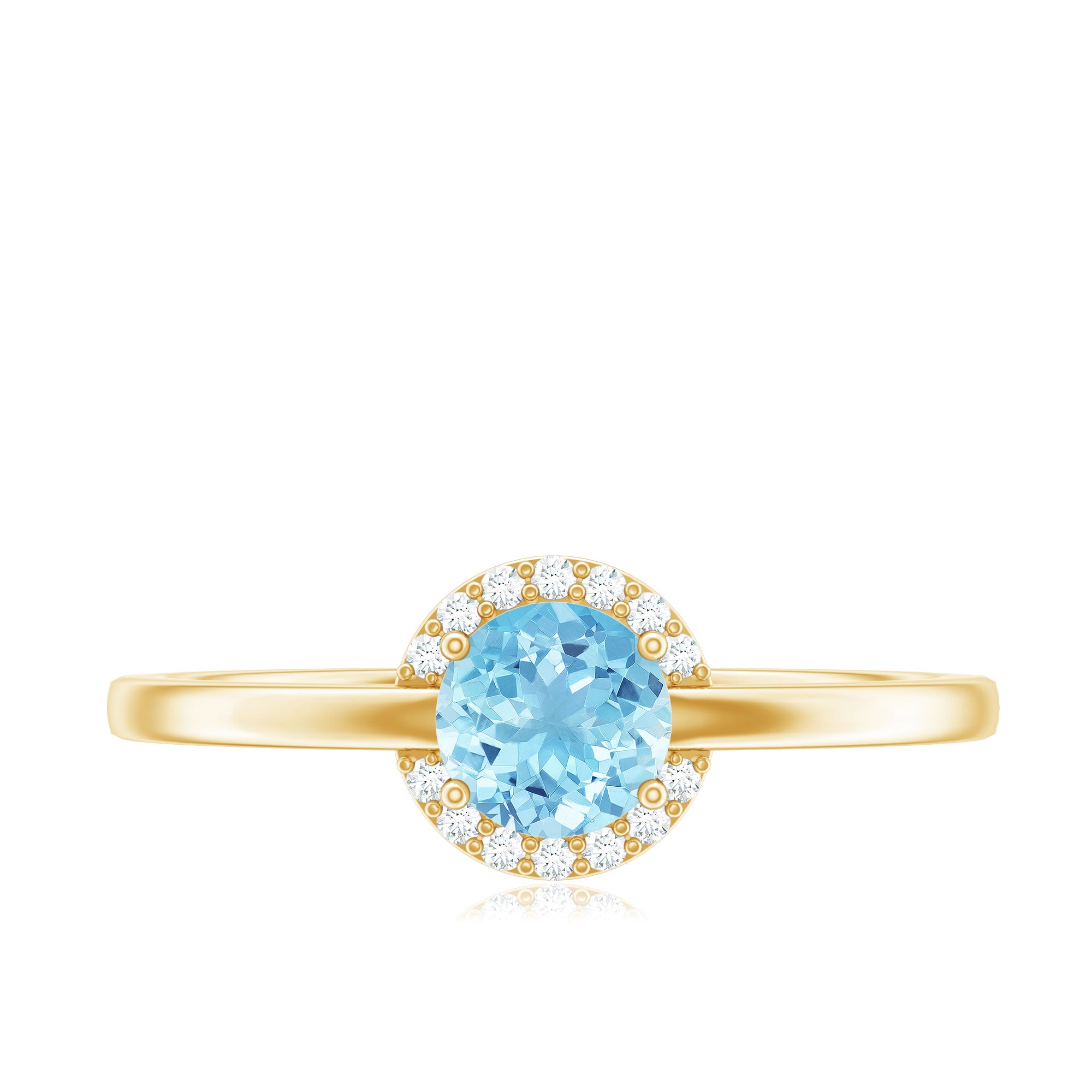Rosec Jewels-Certified Real Aquamarine Promise Ring with Diamond Halo