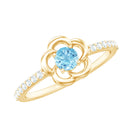 Natural Aquamarine Diamond Flower Promise Ring with Certificate AAA - Rosec Jewels