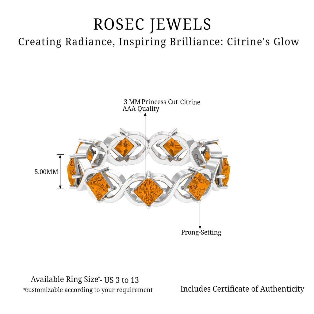 Princess Cut Citrine Criss Cross Full Eternity Band Ring Citrine - ( AAA ) - Quality - Rosec Jewels