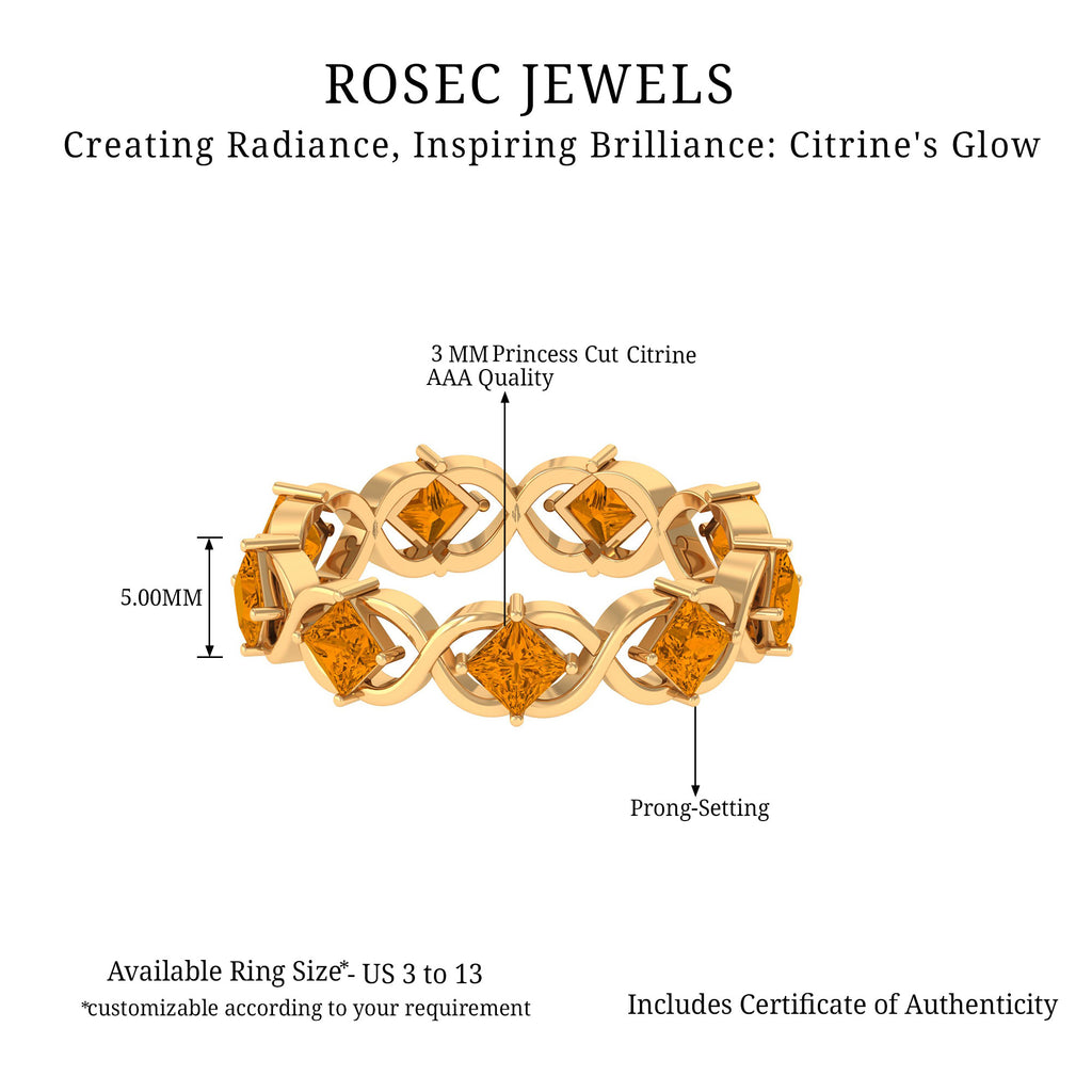 Princess Cut Citrine Criss Cross Full Eternity Band Ring Citrine - ( AAA ) - Quality - Rosec Jewels