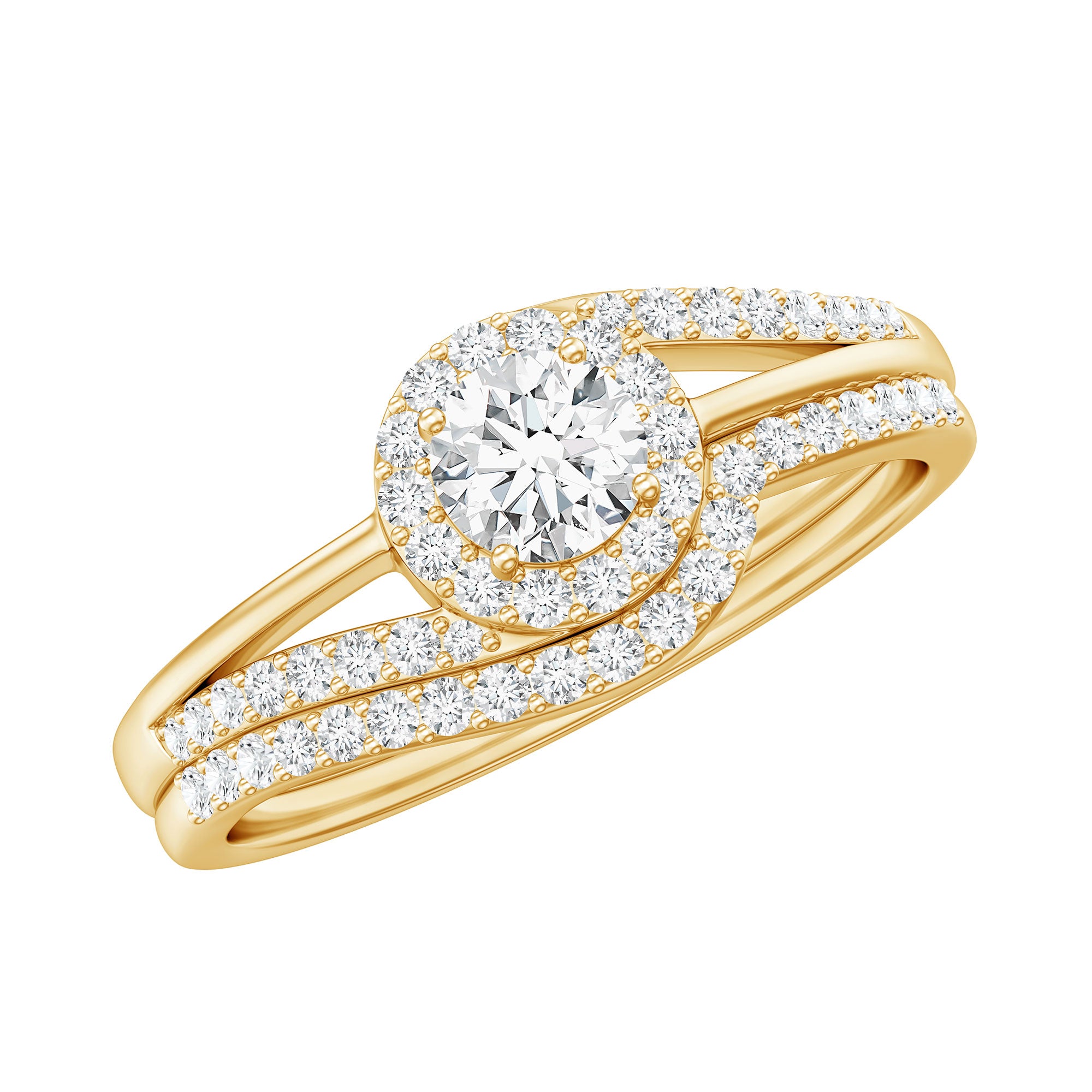 Round Moissanite Bypass Wedding Ring Set D-VS1 - Rosec Jewels