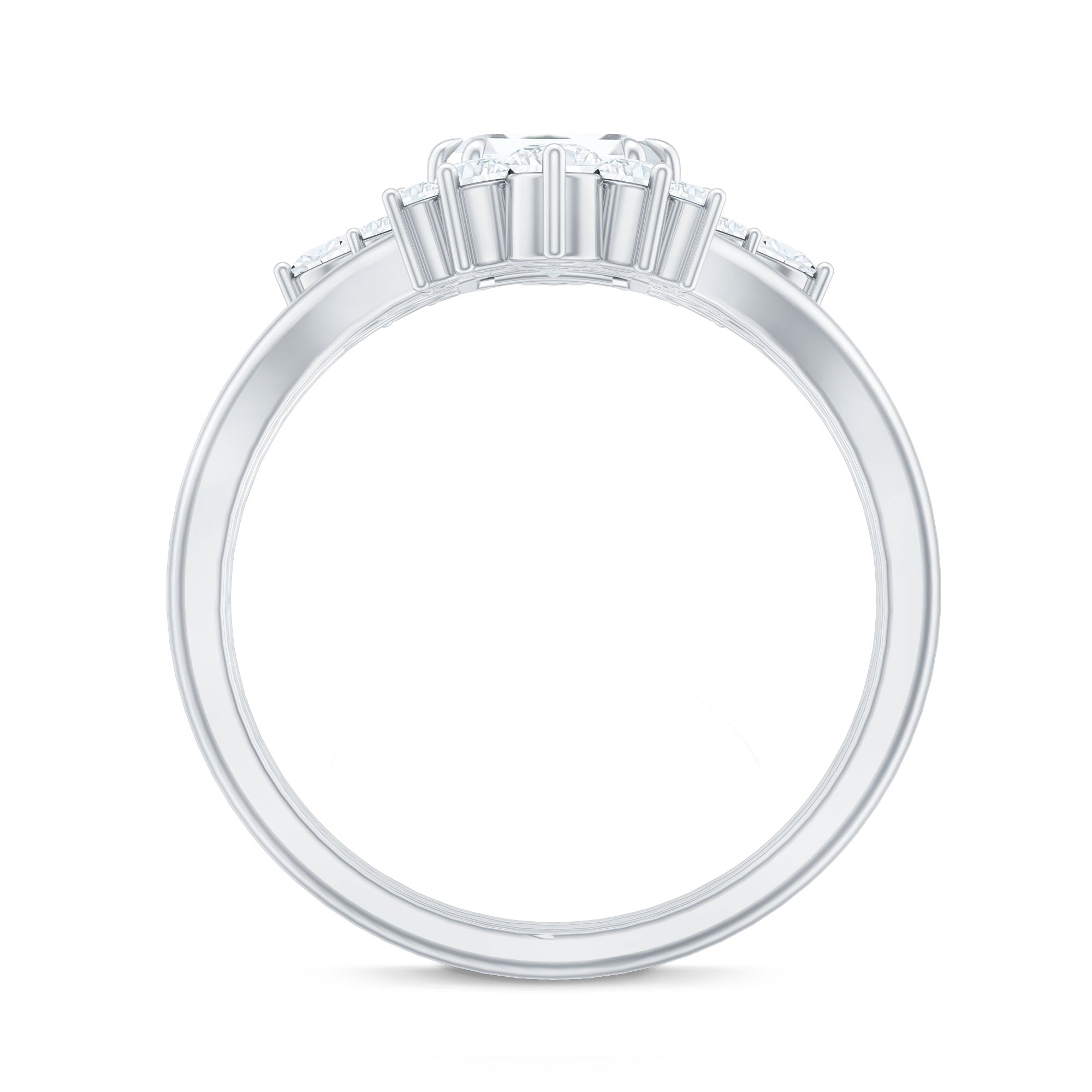Rosec Jewels-Designer Emerald Cut Moissanite Wedding Ring Set for Women