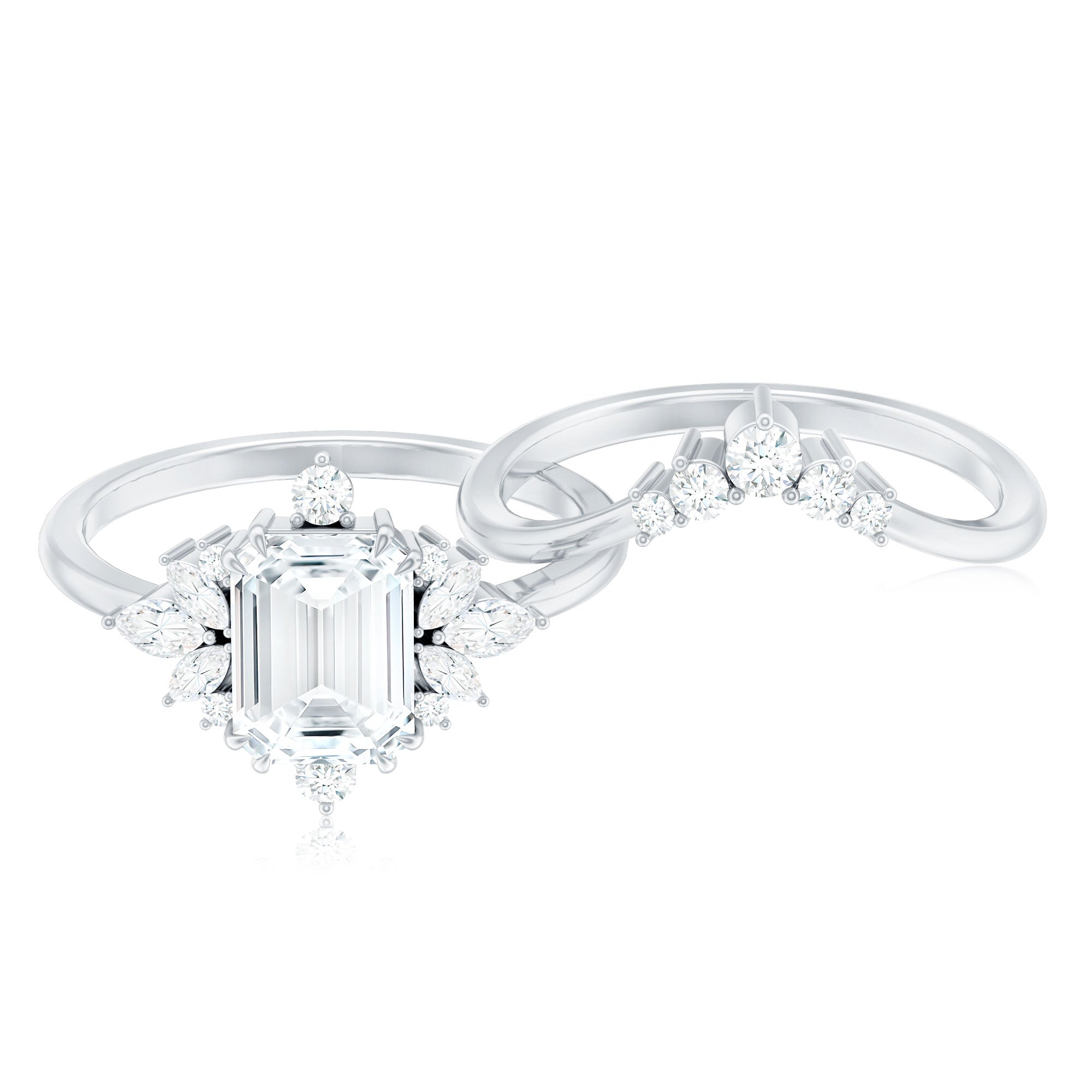 Rosec Jewels-Designer Emerald Cut Moissanite Wedding Ring Set for Women