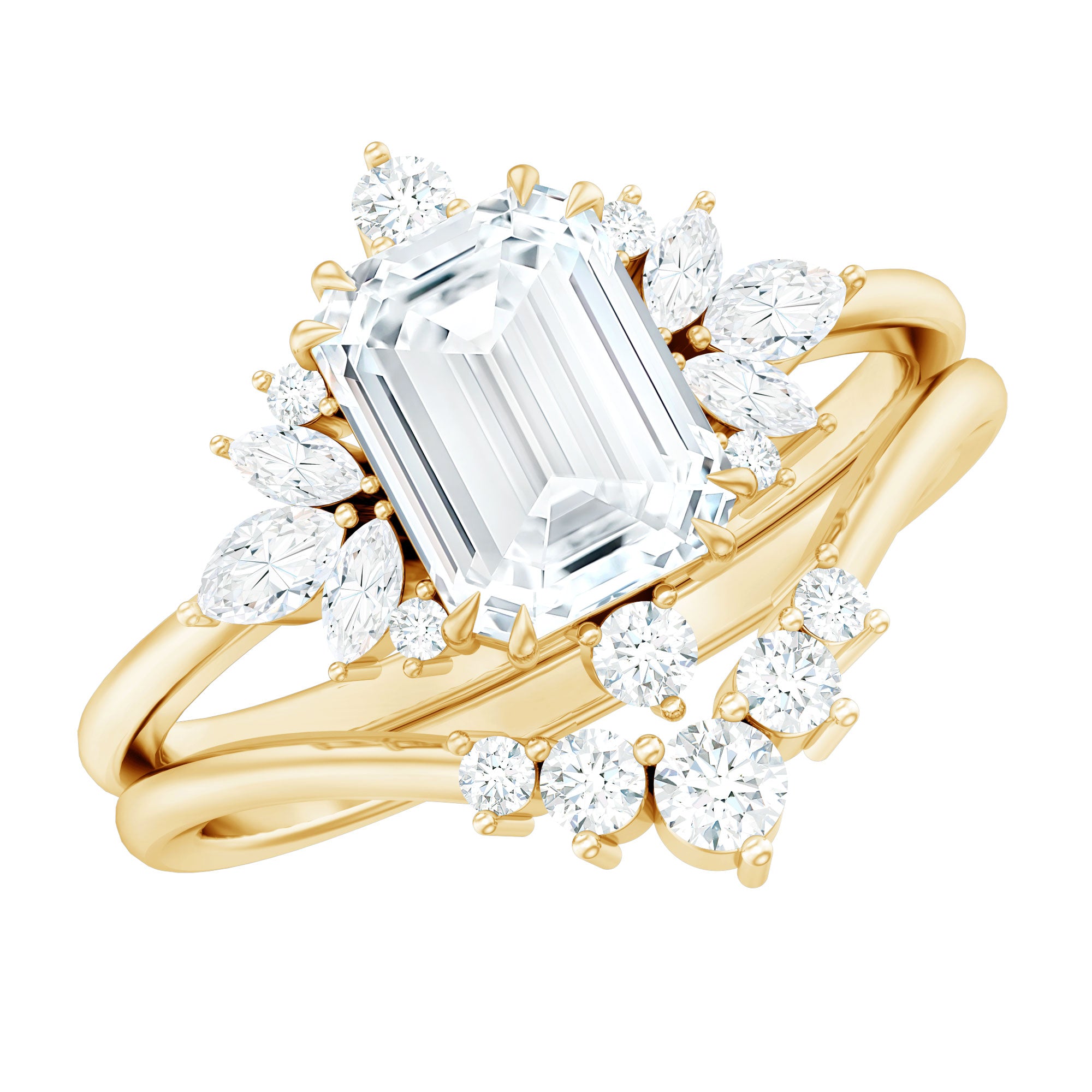 Rosec Jewels-Designer Emerald Cut Moissanite Wedding Ring Set for Women