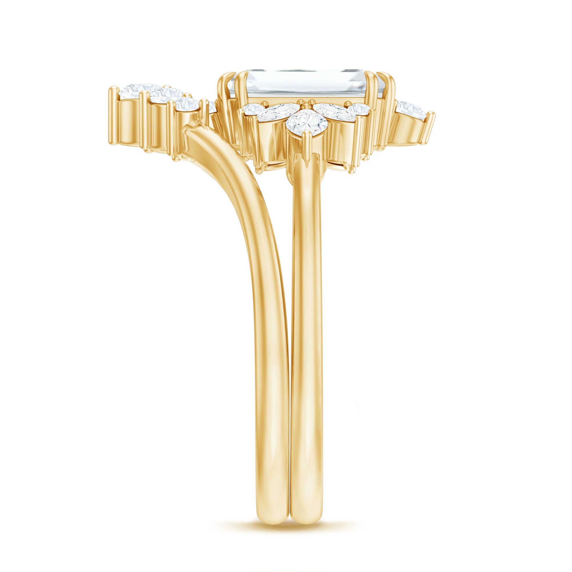 Rosec Jewels-Designer Emerald Cut Moissanite Wedding Ring Set for Women