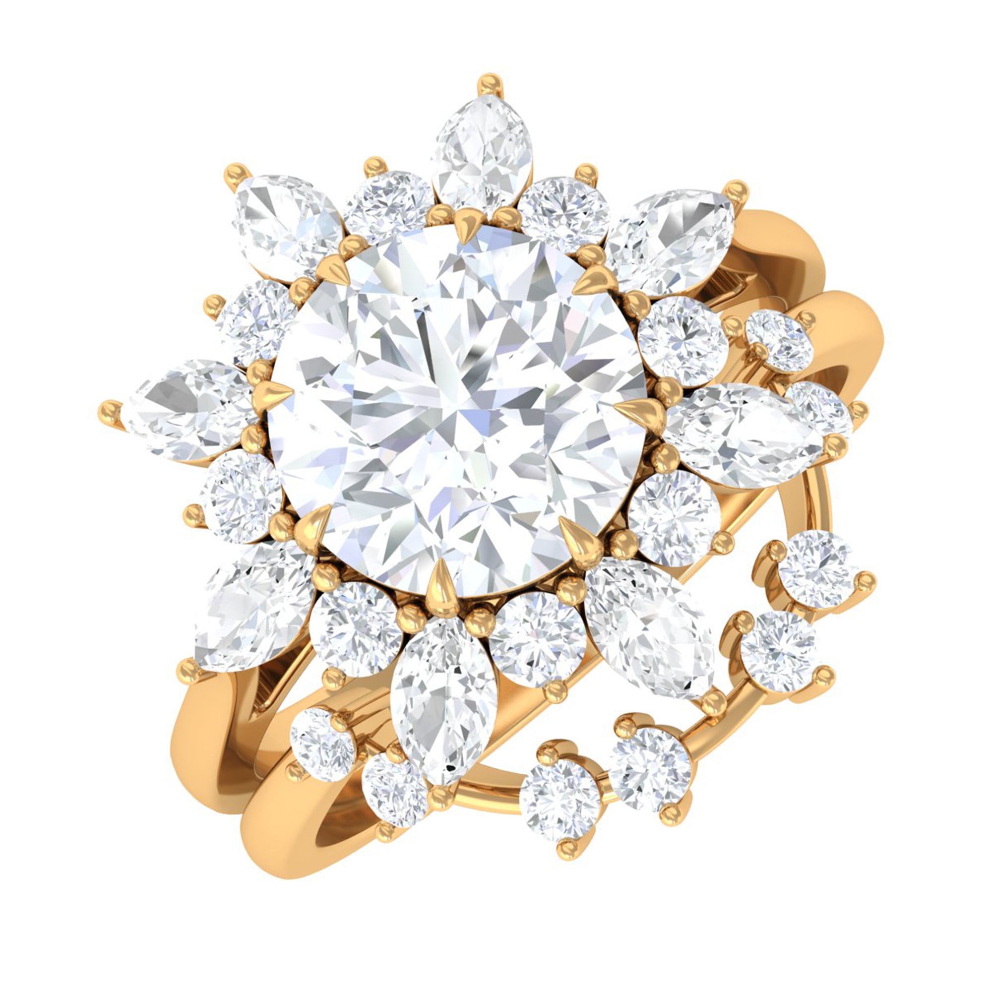 2.50 CT Moissanite Flower Wedding Ring Set in Gold Moissanite - ( D-VS1 ) - Color and Clarity - Rosec Jewels
