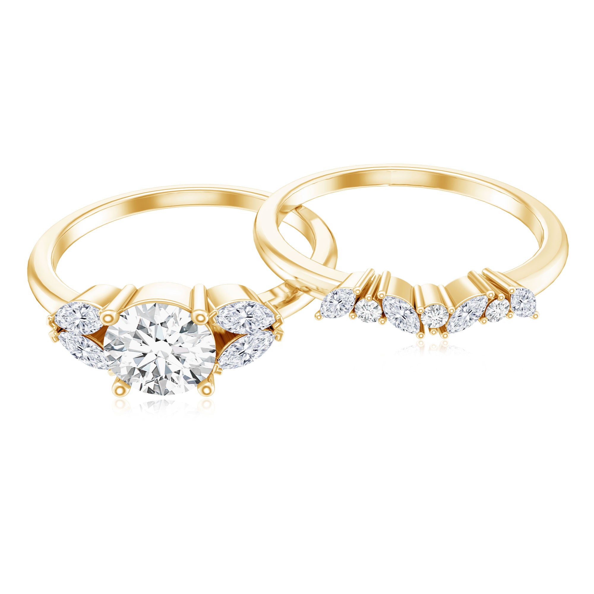 Round Cut Moissanite Bridal Ring Set with Certificate D-VS1 - Rosec Jewels