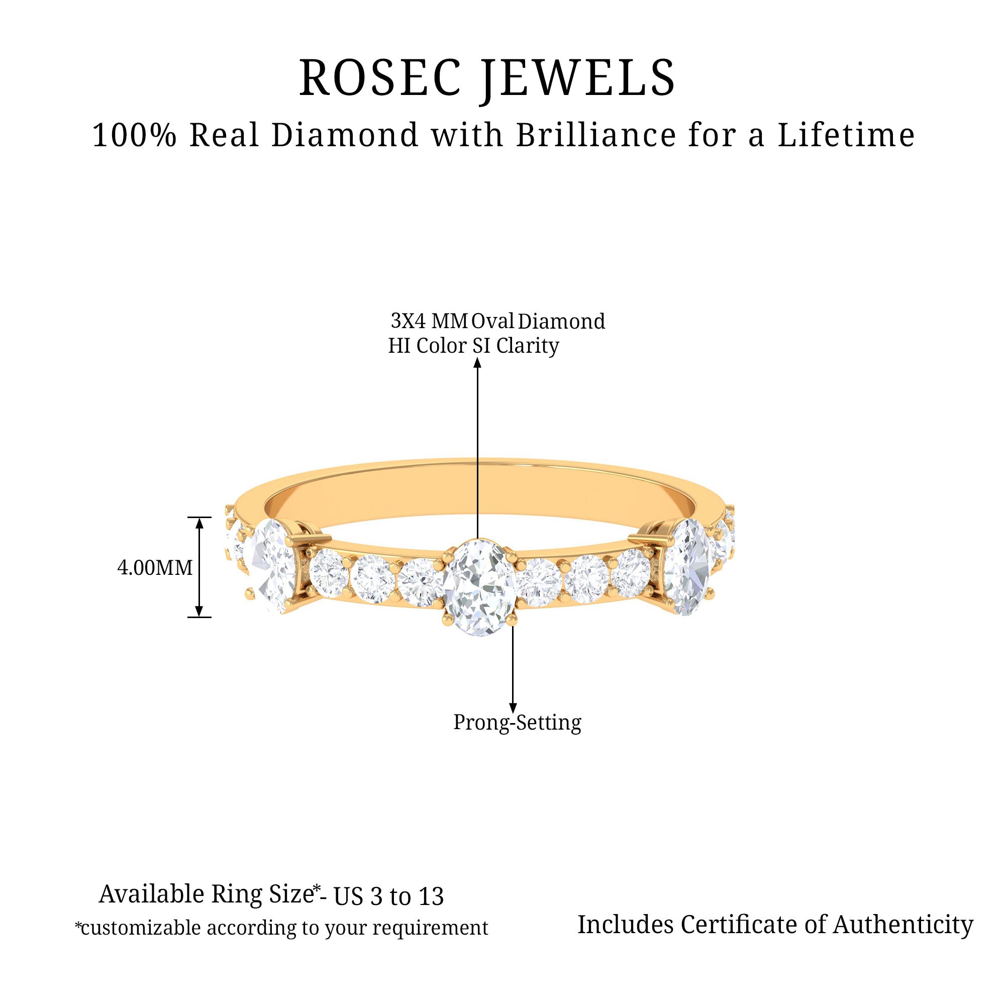 Natural Diamond Half Eternity Band Ring Diamond - ( HI-SI ) - Color and Clarity - Rosec Jewels
