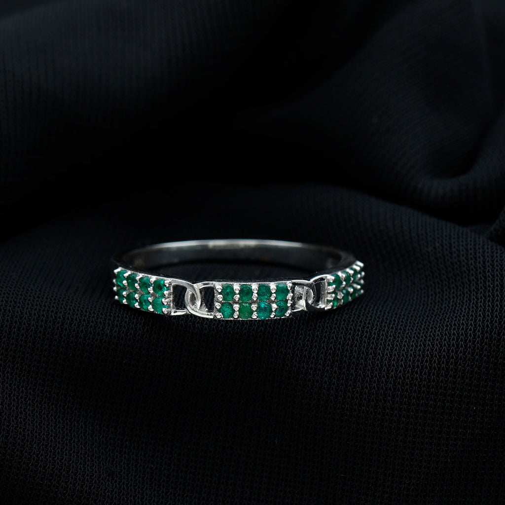 Real Emerald Interlock Wedding Band Emerald - ( AAA ) - Quality - Rosec Jewels