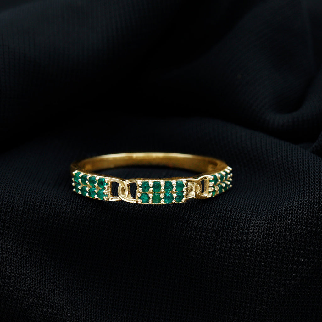 Real Emerald Interlock Wedding Band Emerald - ( AAA ) - Quality - Rosec Jewels