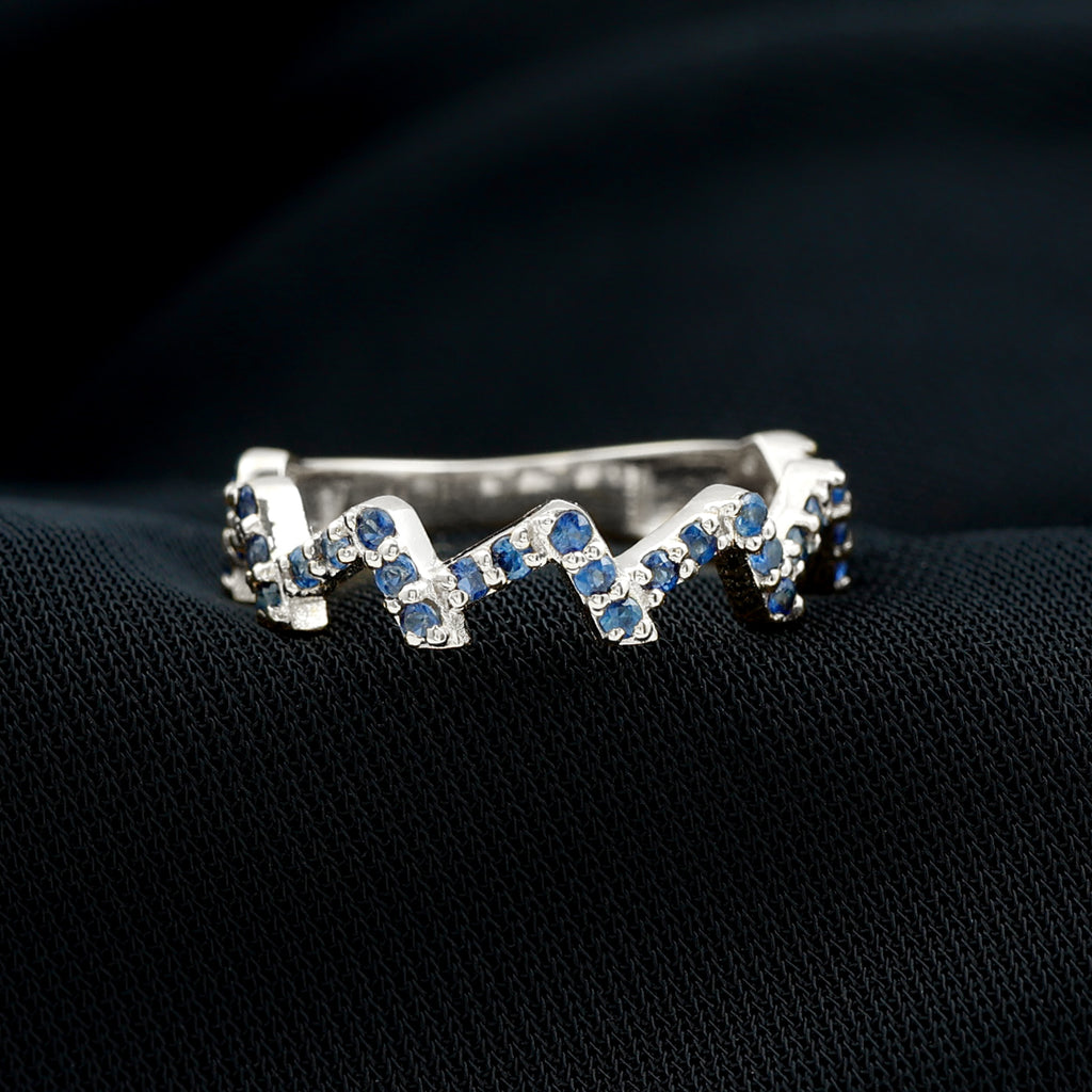 Real Blue Sapphire Zig Zag Semi Eternity Ring Blue Sapphire - ( AAA ) - Quality - Rosec Jewels