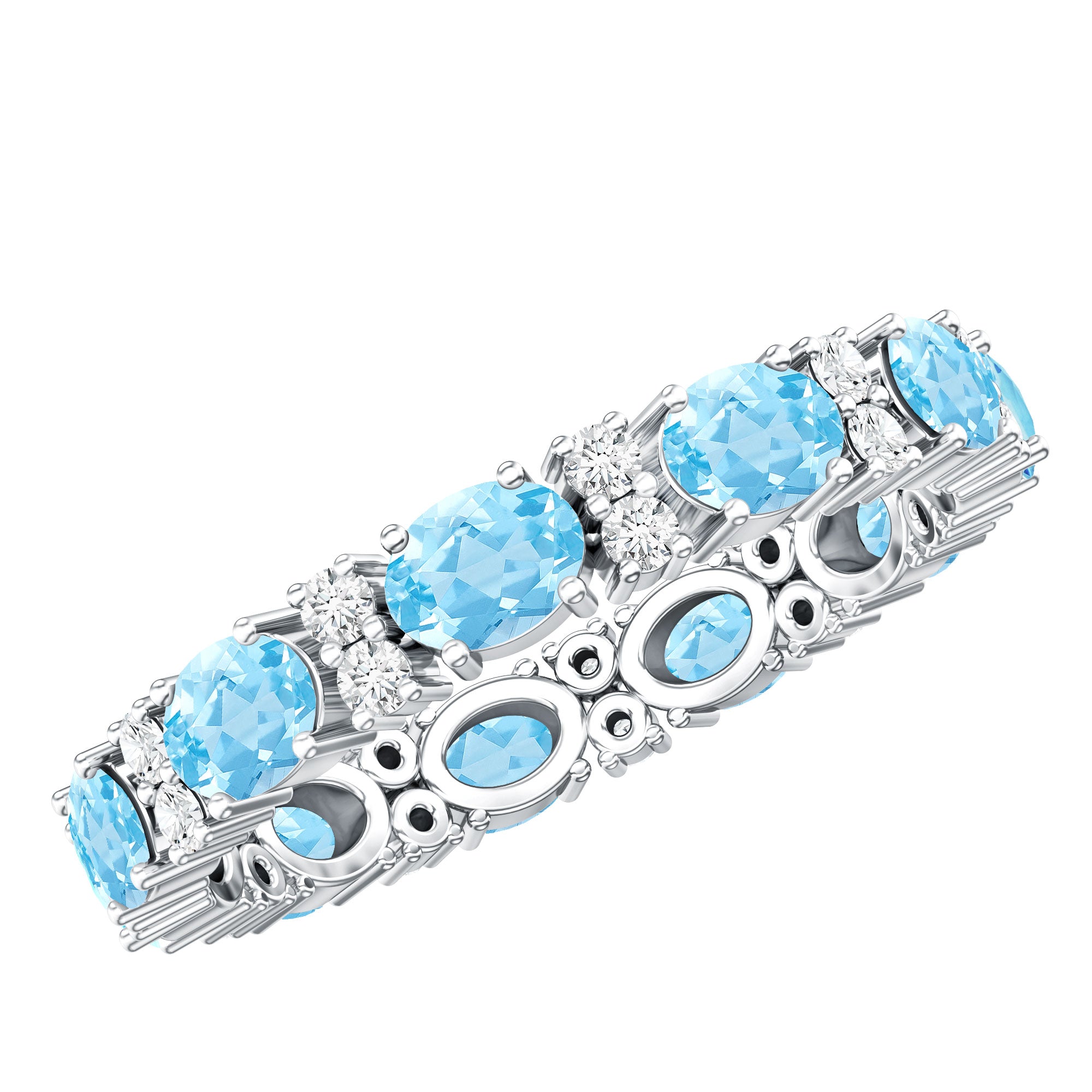 Natural Aquamarine Diamond Eternity Wedding Band in East West Style AAA - Rosec Jewels