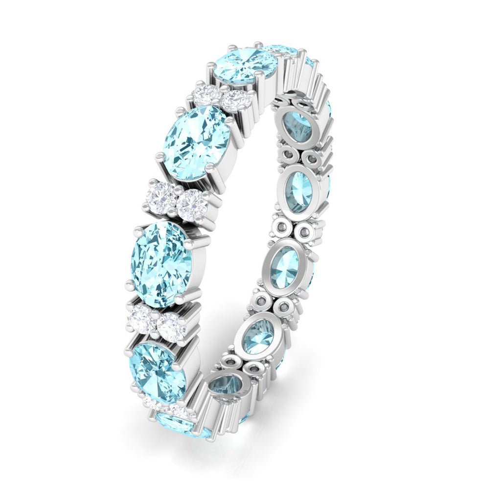 Oval Aquamarine and Diamond Eternity Band Ring Aquamarine - ( AAA ) - Quality - Rosec Jewels