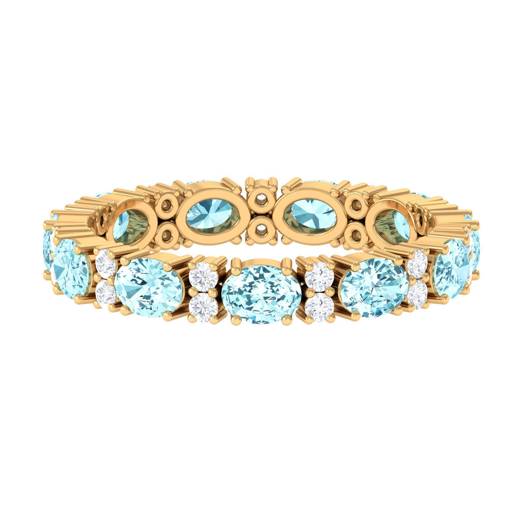 Oval Aquamarine and Diamond Eternity Band Ring Aquamarine - ( AAA ) - Quality - Rosec Jewels