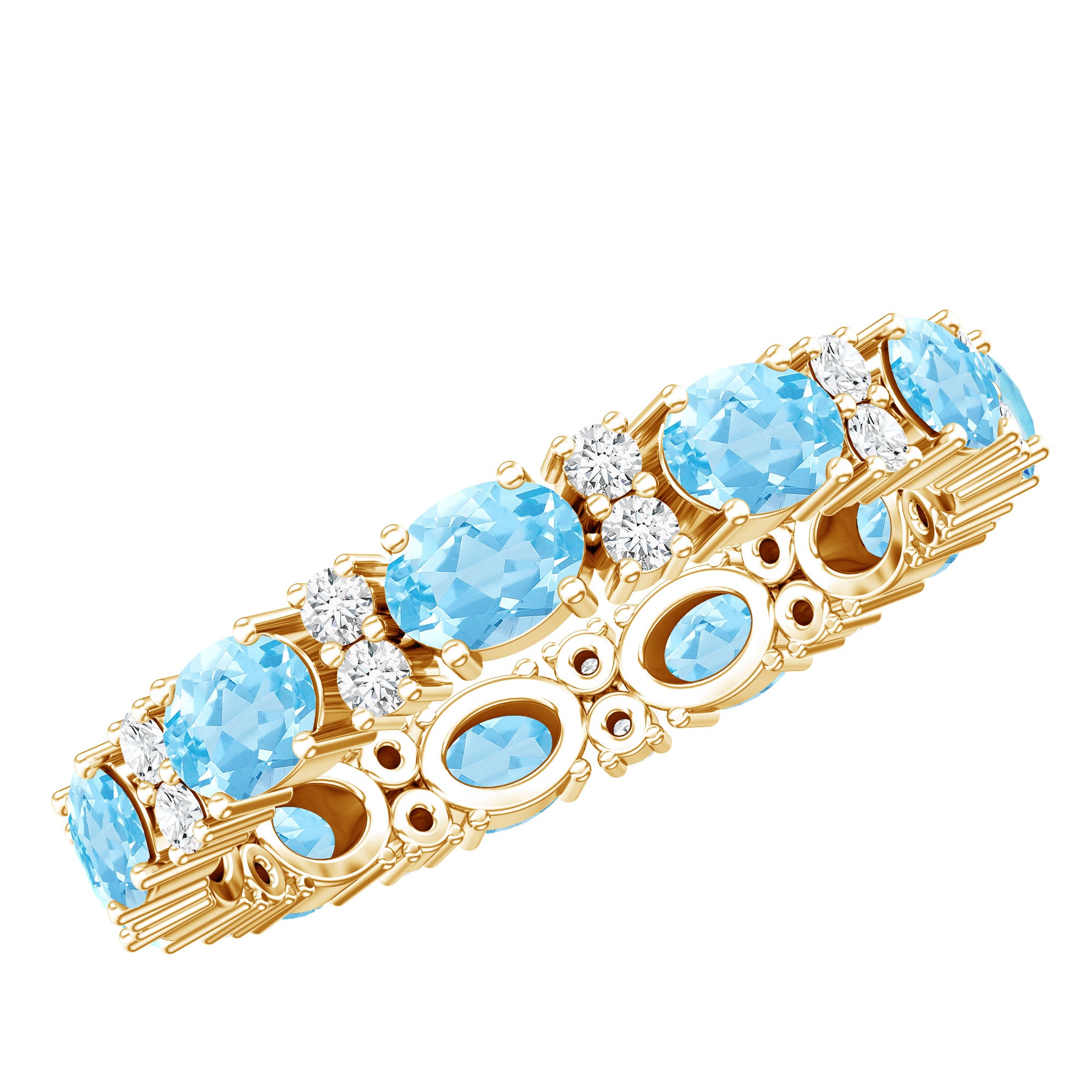 Natural Aquamarine Diamond Eternity Wedding Band in East West Style AAA - Rosec Jewels