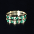 Certified Oval Lab Grown Emerald Half Eternity Ring with Diamond AAAA - Rosec Jewels