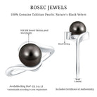 8 Carat Certified Tahitian Black Pearl Solitaire Bypass Ring AAA - Rosec Jewels