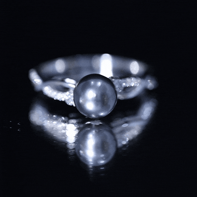 Tahitian Pearl and Diamond Crossover Engagement Ring AAA - Rosec Jewels