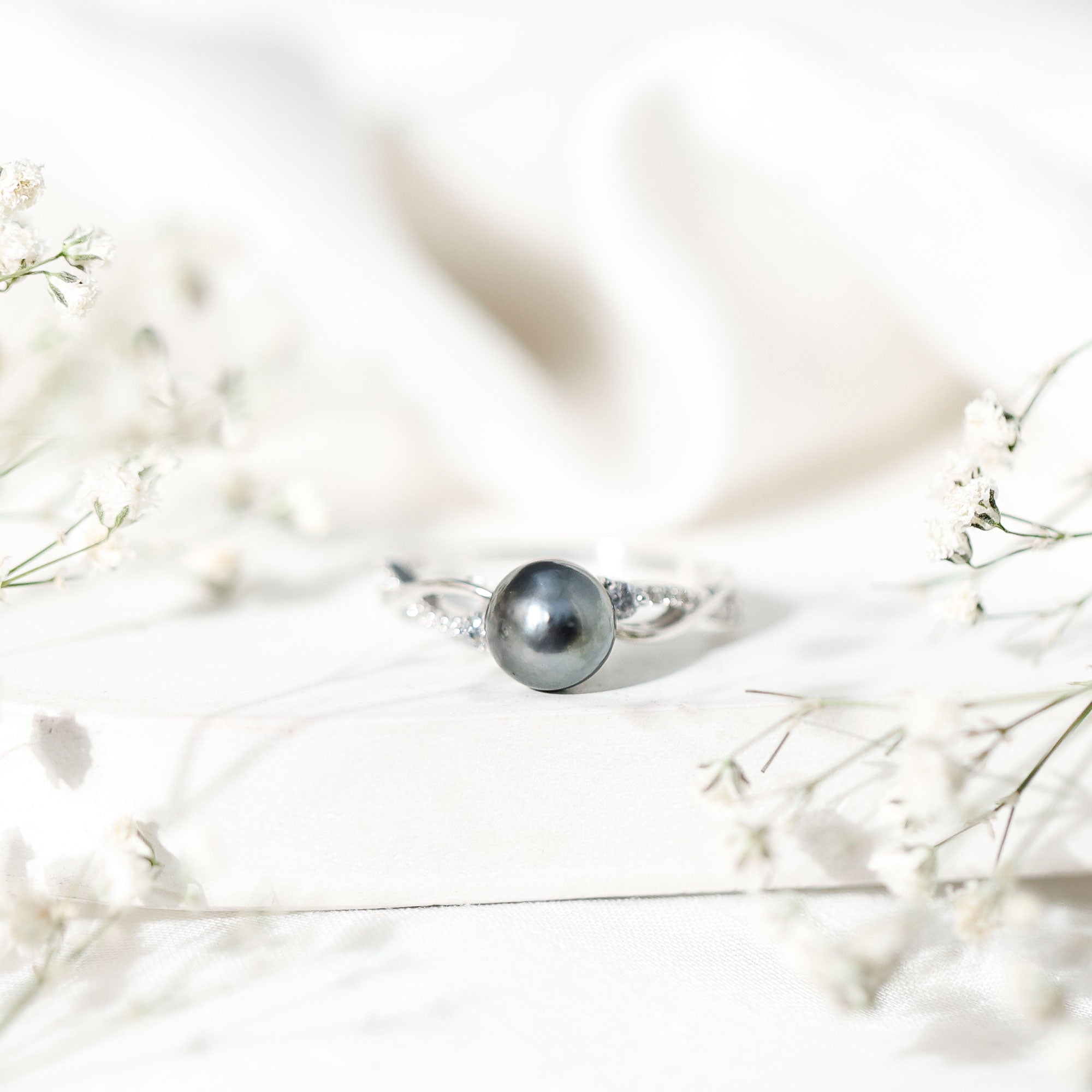Tahitian Pearl and Diamond Crossover Engagement Ring AAA - Rosec Jewels