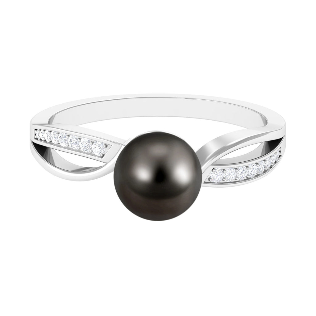 7.25 CT Solitaire Tahitian Pearl Engagement Ring with Diamond Tahitian pearl - ( AAA ) - Quality - Rosec Jewels