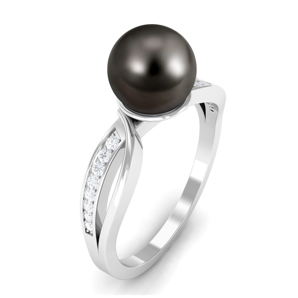 7.25 CT Solitaire Tahitian Pearl Engagement Ring with Diamond Tahitian pearl - ( AAA ) - Quality - Rosec Jewels