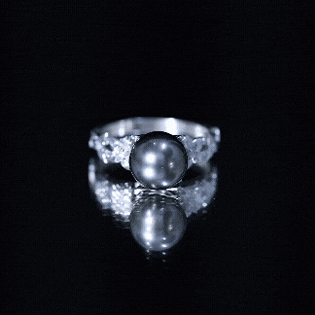Rosec Jewels-Genuine 8 Carat Tahitian Black Pearl Flower Engagement Ring with Diamond