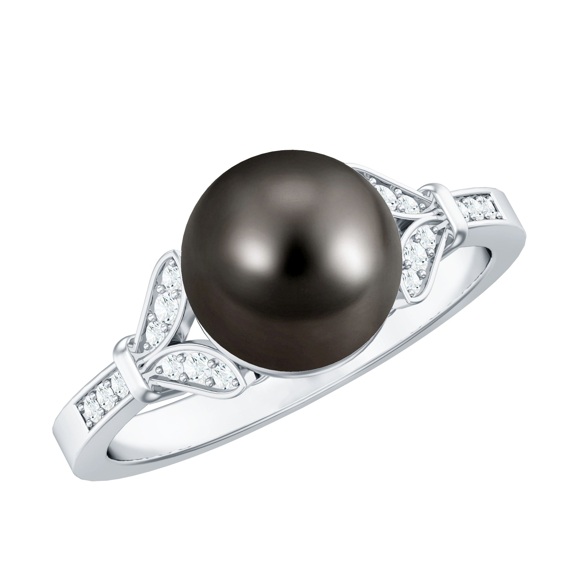 Rosec Jewels-Tahitian Pearl and Diamond Engagement Ring with Split Shank