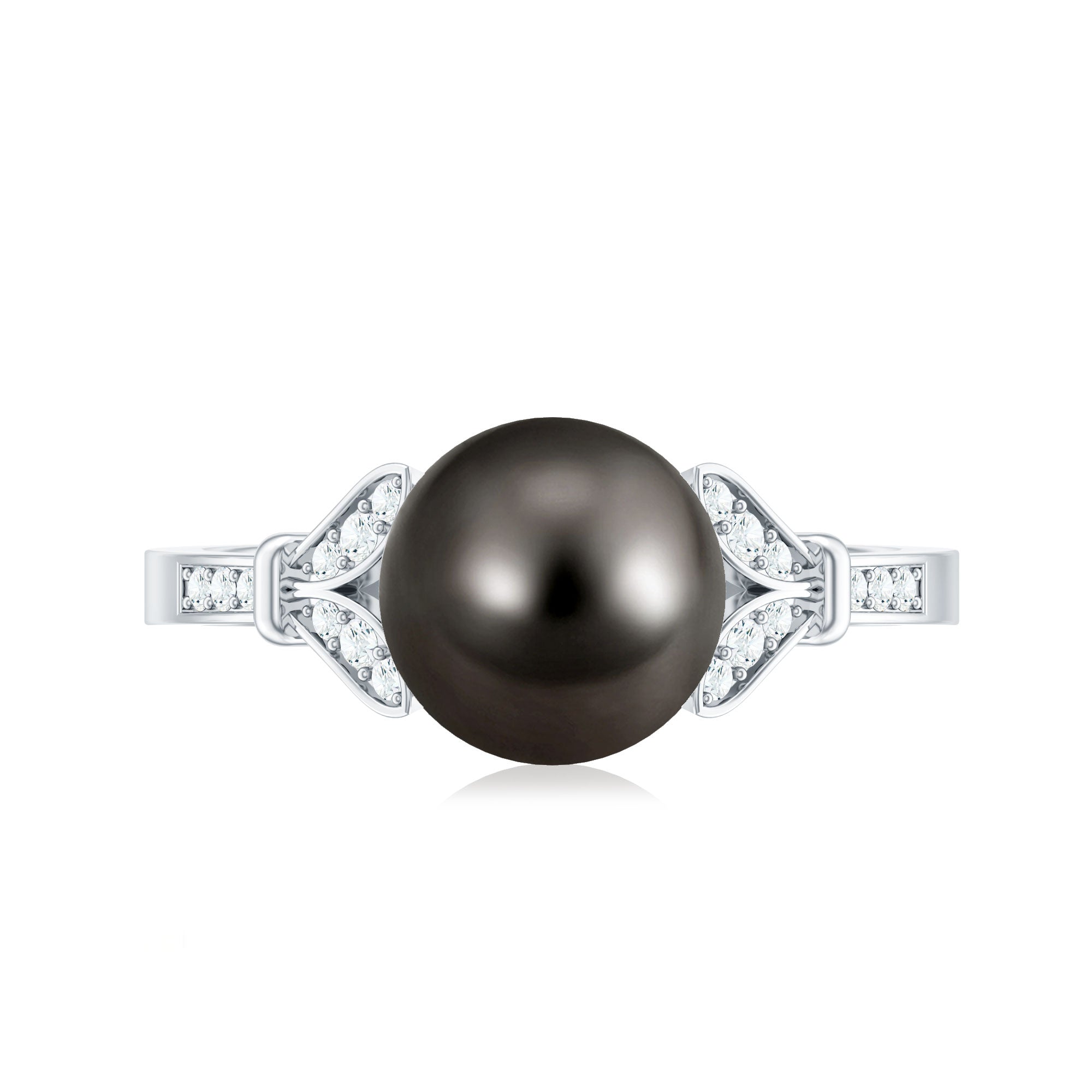 Rosec Jewels-Tahitian Pearl and Diamond Engagement Ring with Split Shank