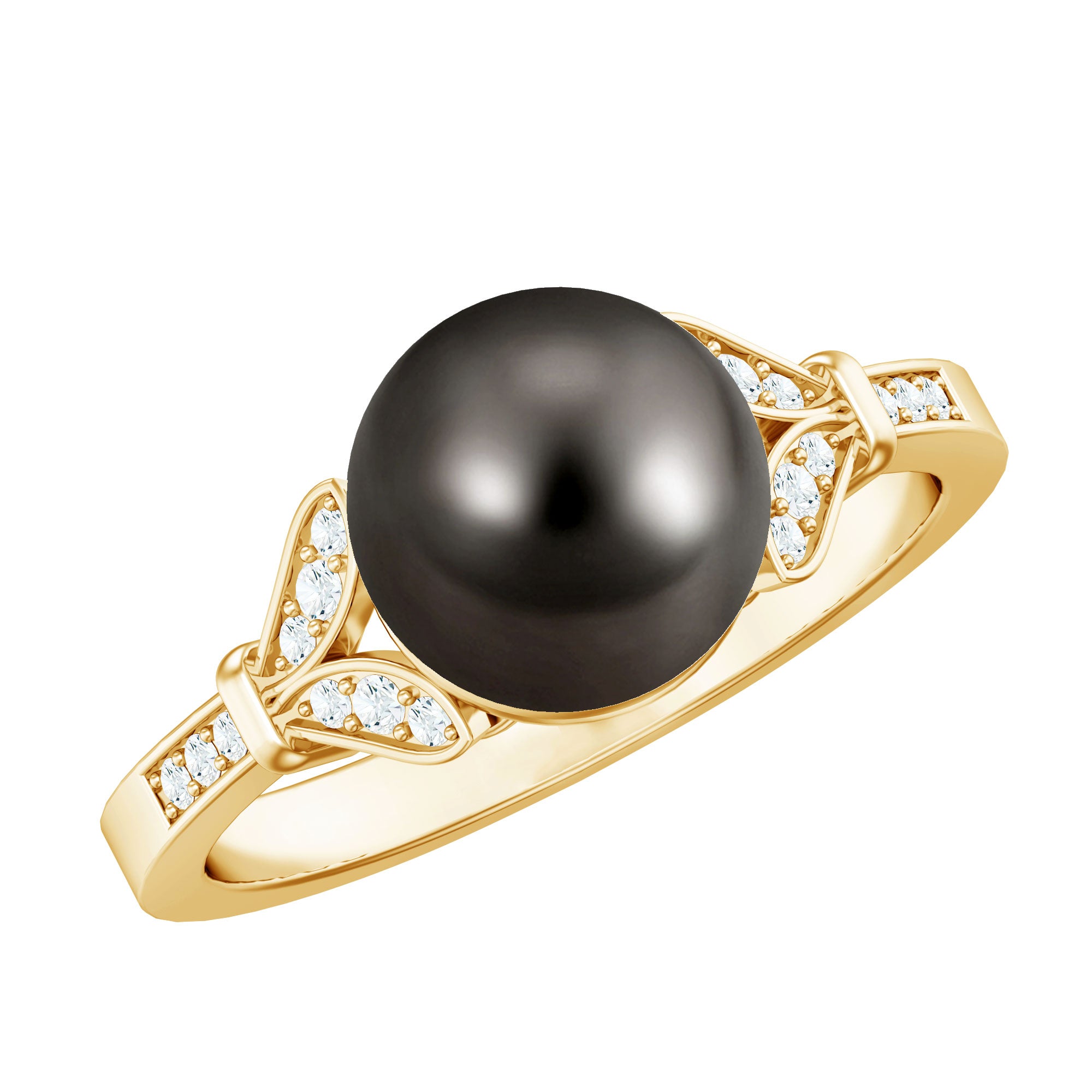 Rosec Jewels-Tahitian Pearl and Diamond Engagement Ring with Split Shank
