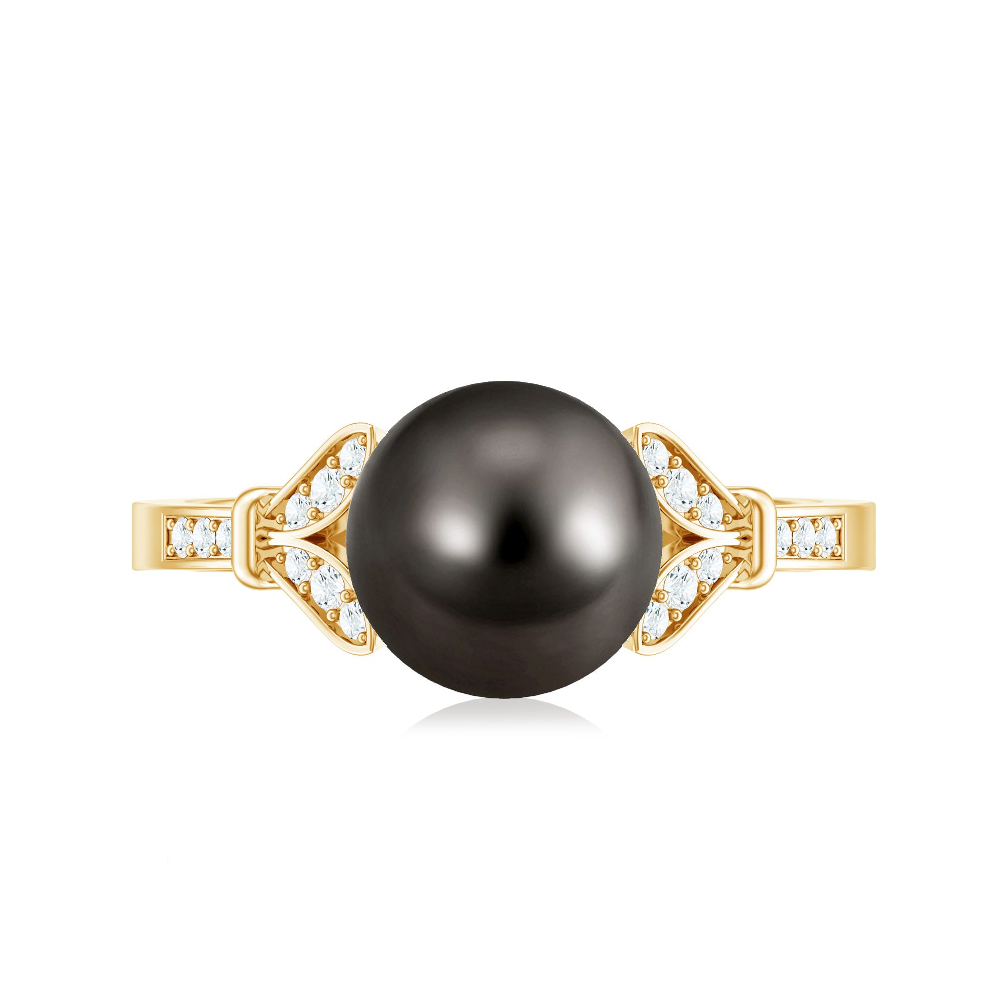 Rosec Jewels-Tahitian Pearl and Diamond Engagement Ring with Split Shank