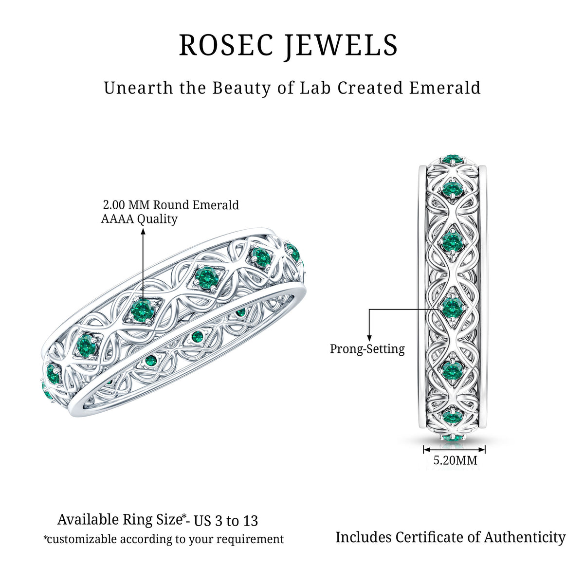 Lab Created Emerald Vintage Inspired Eternity Band AAAA - Rosec Jewels