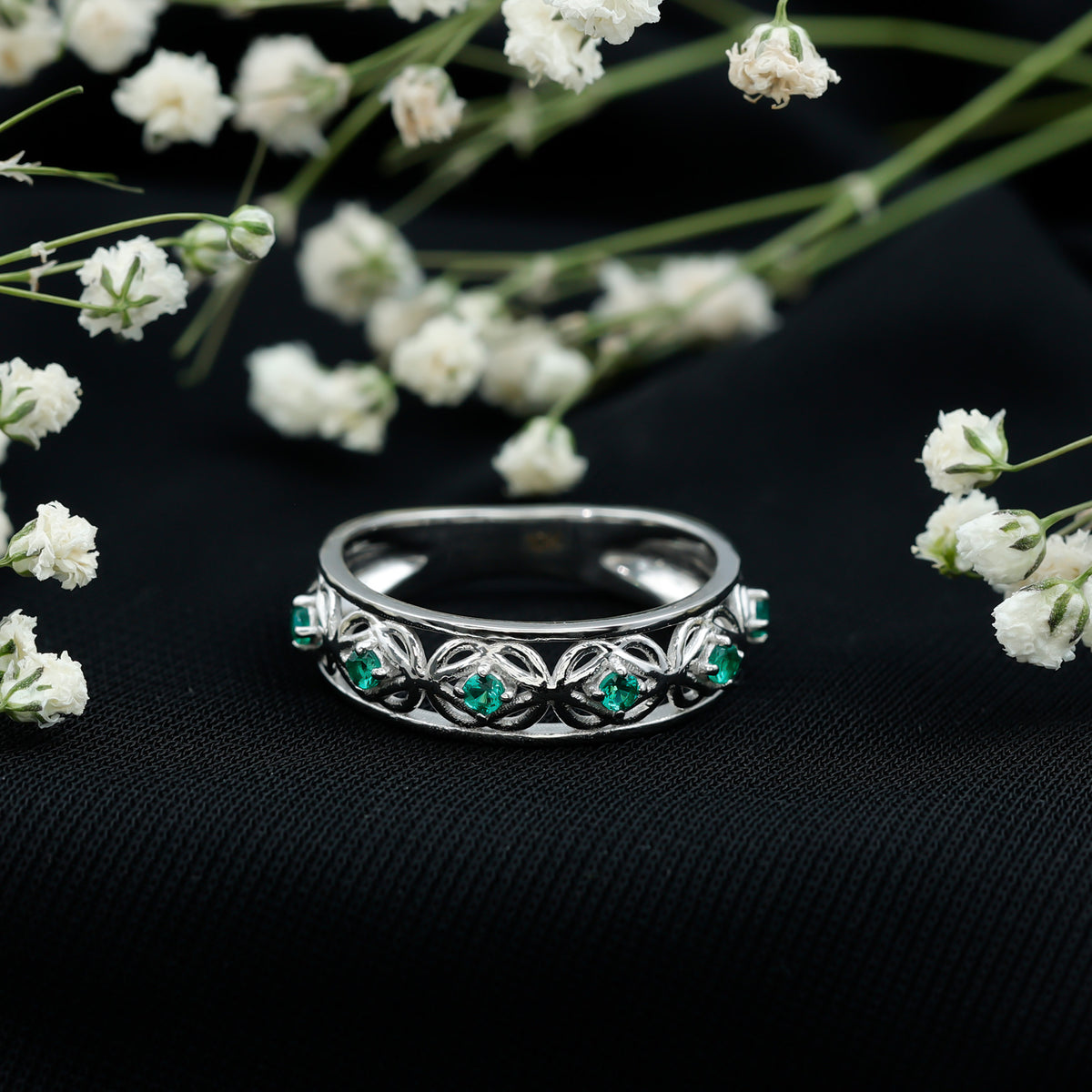 Lab Created Emerald Vintage Inspired Eternity Band AAAA - Rosec Jewels