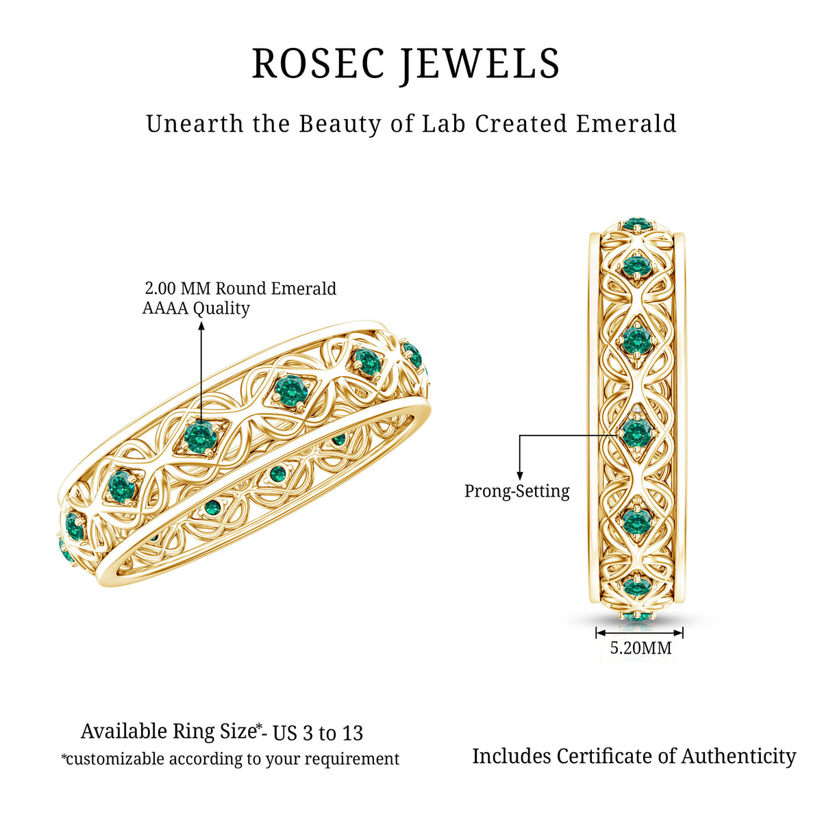 Lab Created Emerald Vintage Inspired Eternity Band AAAA - Rosec Jewels