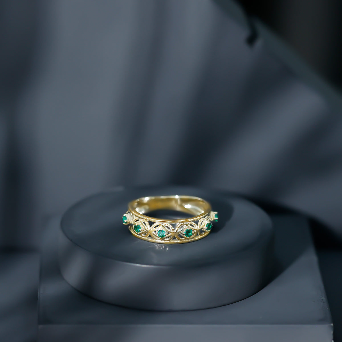 Lab Created Emerald Vintage Inspired Eternity Band AAAA - Rosec Jewels