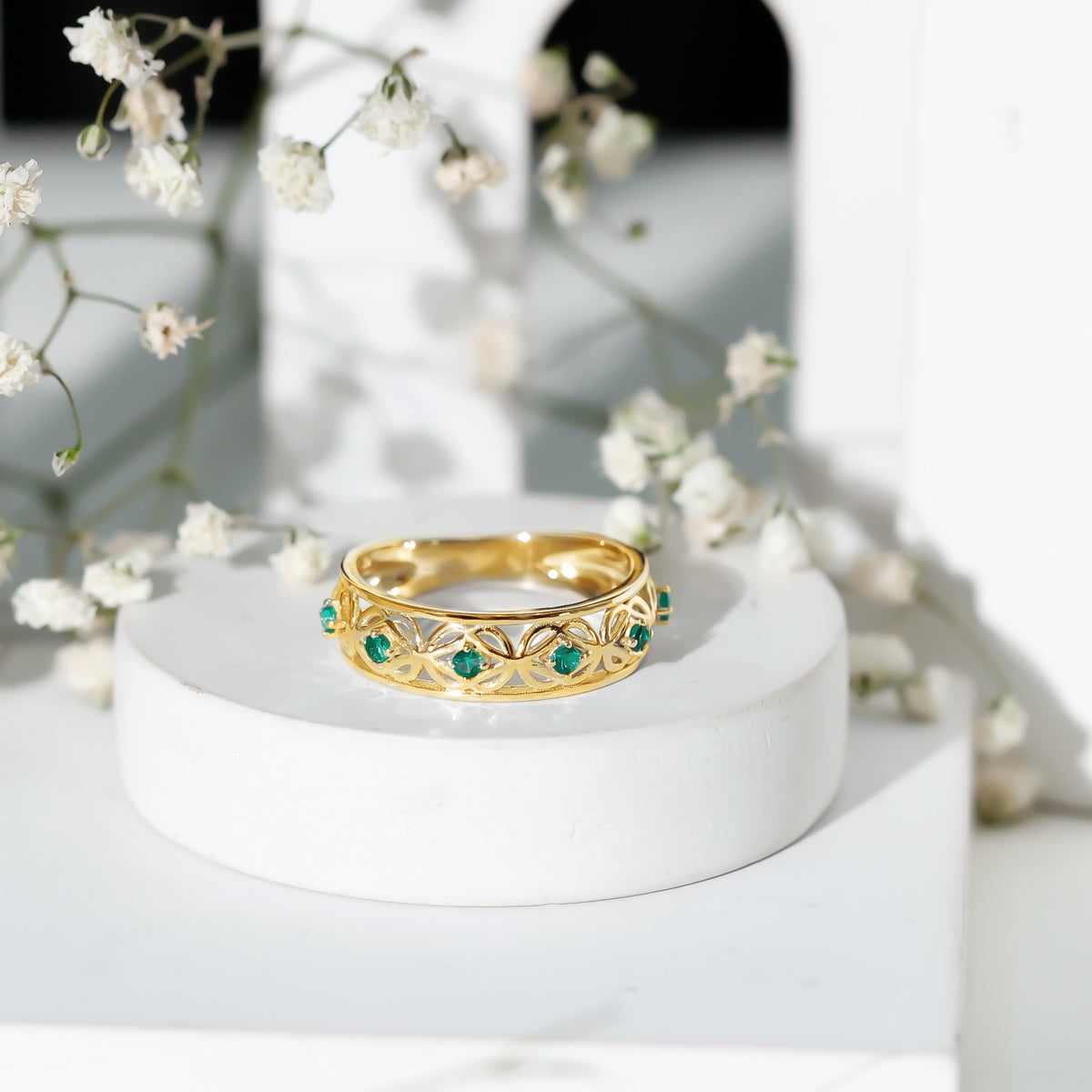 Lab Created Emerald Vintage Inspired Eternity Band AAAA - Rosec Jewels