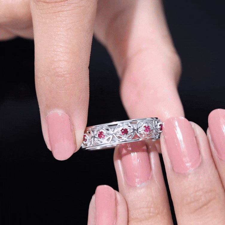 Vintage Style Lab Created Ruby Celtic Wedding Band with Certificate AAAA - Rosec Jewels