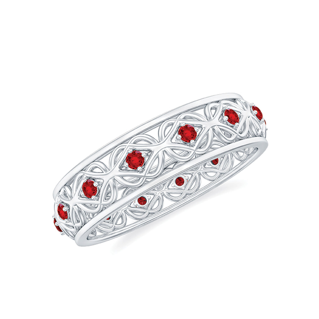Vintage Style Lab Grown Ruby Celtic Knot Eternity Band Ring Lab Created Ruby - ( AAAA ) - Quality - Rosec Jewels