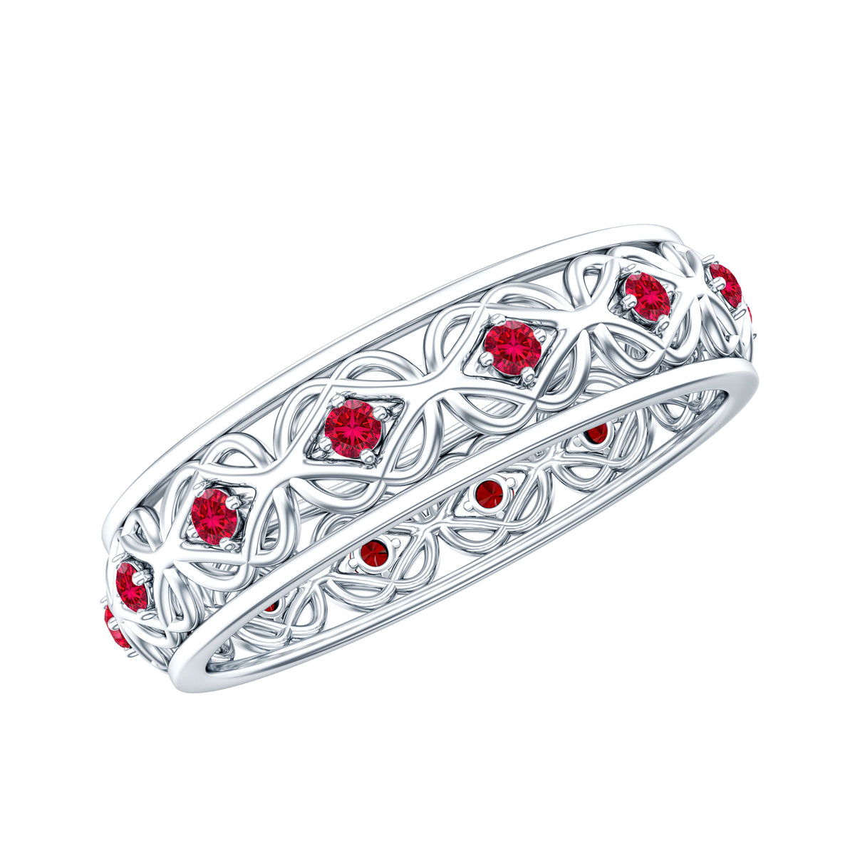 Vintage Style Lab Created Ruby Celtic Wedding Band with Certificate AAAA - Rosec Jewels