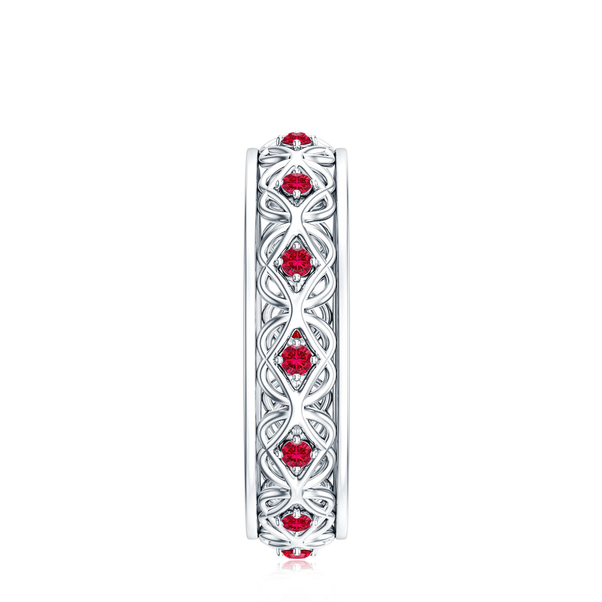 Vintage Style Lab Created Ruby Celtic Wedding Band with Certificate AAAA - Rosec Jewels