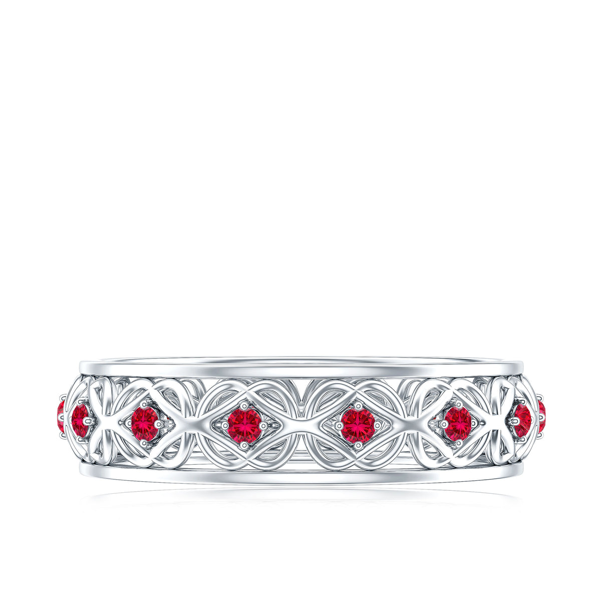 Vintage Style Lab Created Ruby Celtic Wedding Band with Certificate AAAA - Rosec Jewels