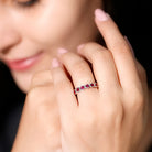 Rosec Jewels-Minimal Created Ruby Half Eternity Ring in Bezel Setting