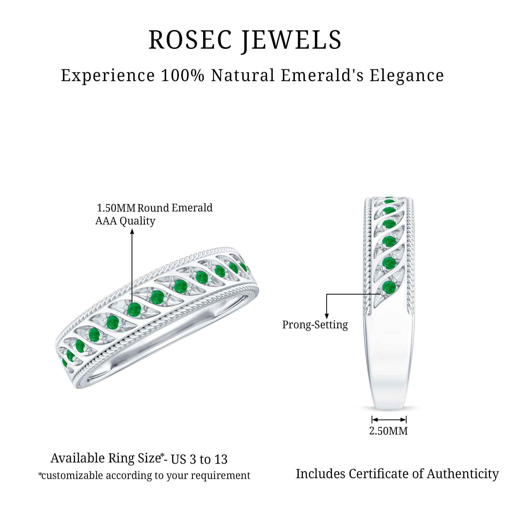 Rosec Jewels-Genuine Emerald Vintage Inspired Eternity Band