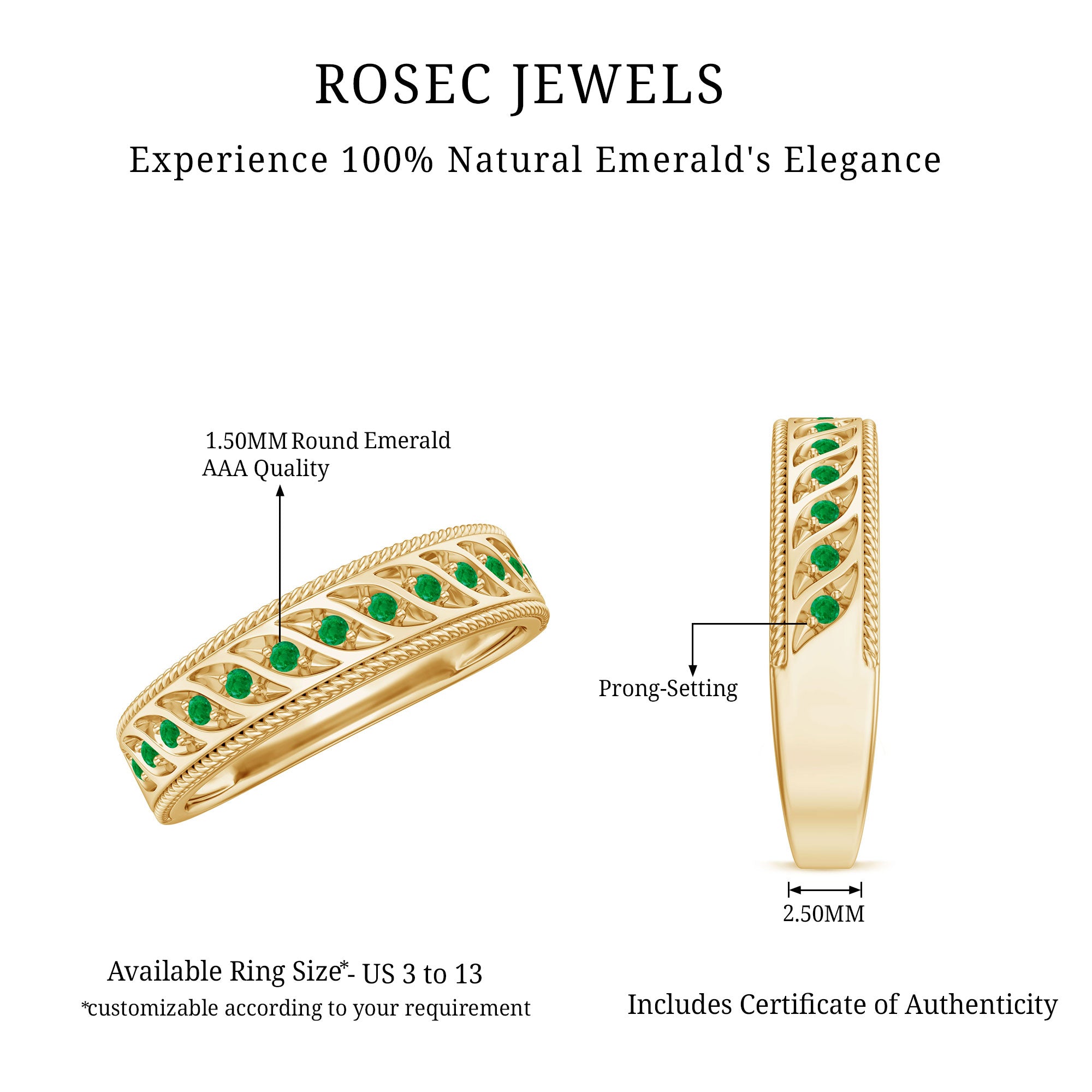 Rosec Jewels-Genuine Emerald Vintage Inspired Eternity Band