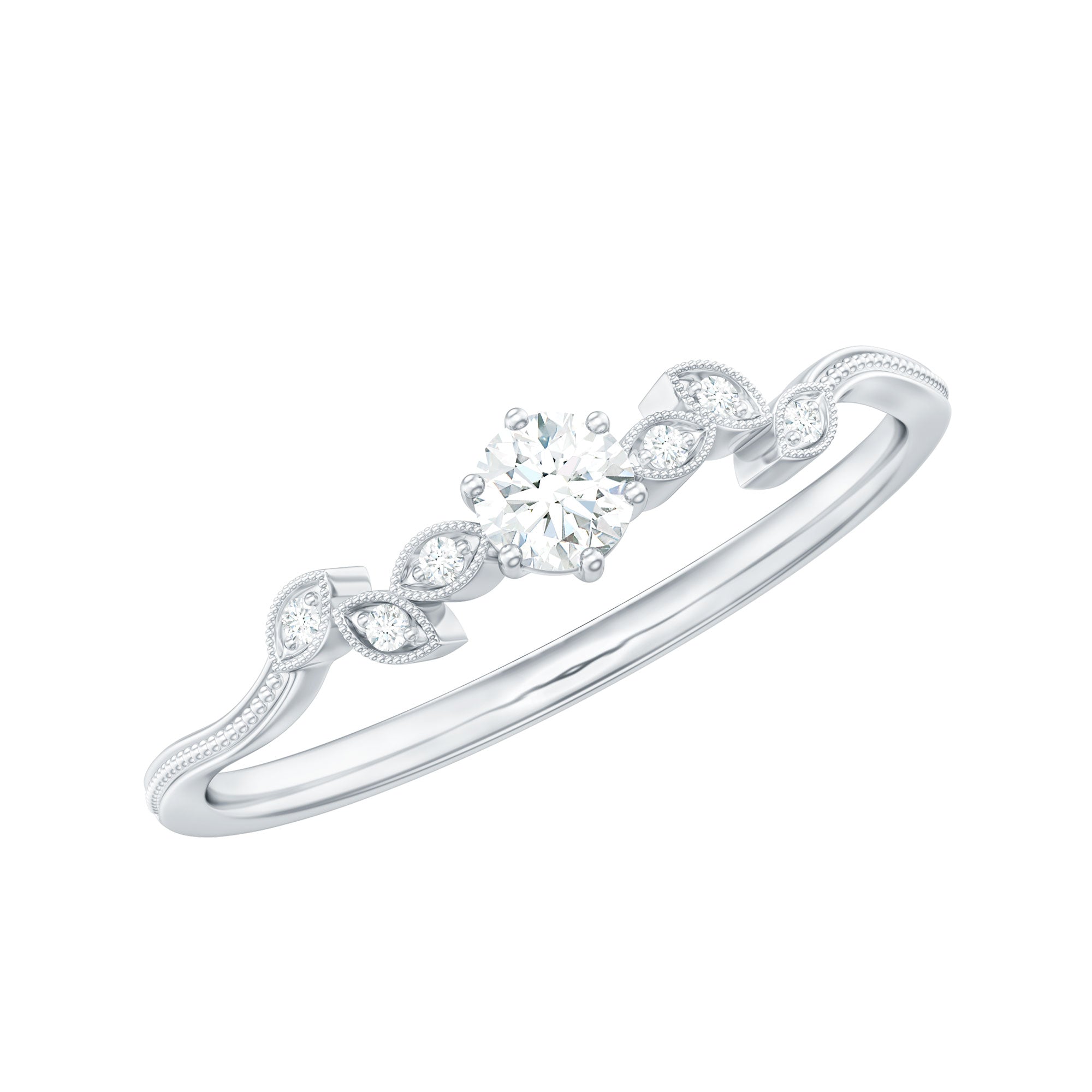 Round Natural Diamond Leaf Branch Gold Ring