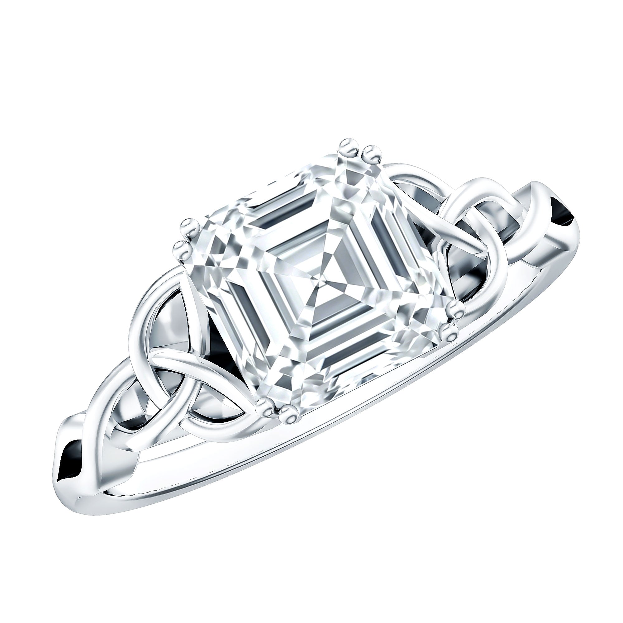 Asscher Cut 3 Carat Moissanite Celtic Knot Engagement Ring D-VS1 - Rosec Jewels
