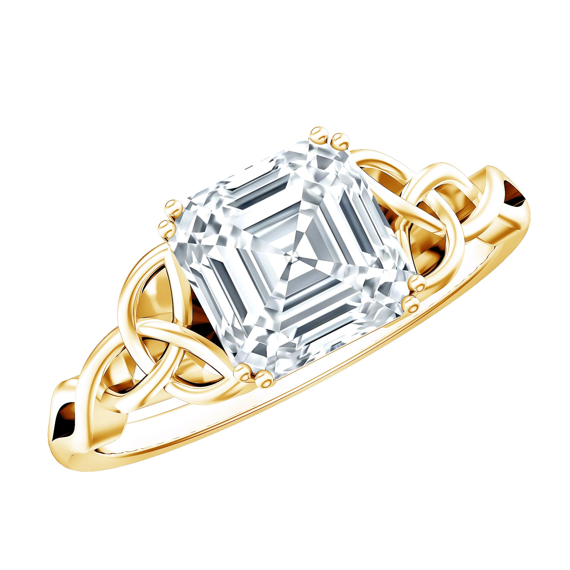 Asscher Cut 3 Carat Moissanite Celtic Knot Engagement Ring D-VS1 - Rosec Jewels