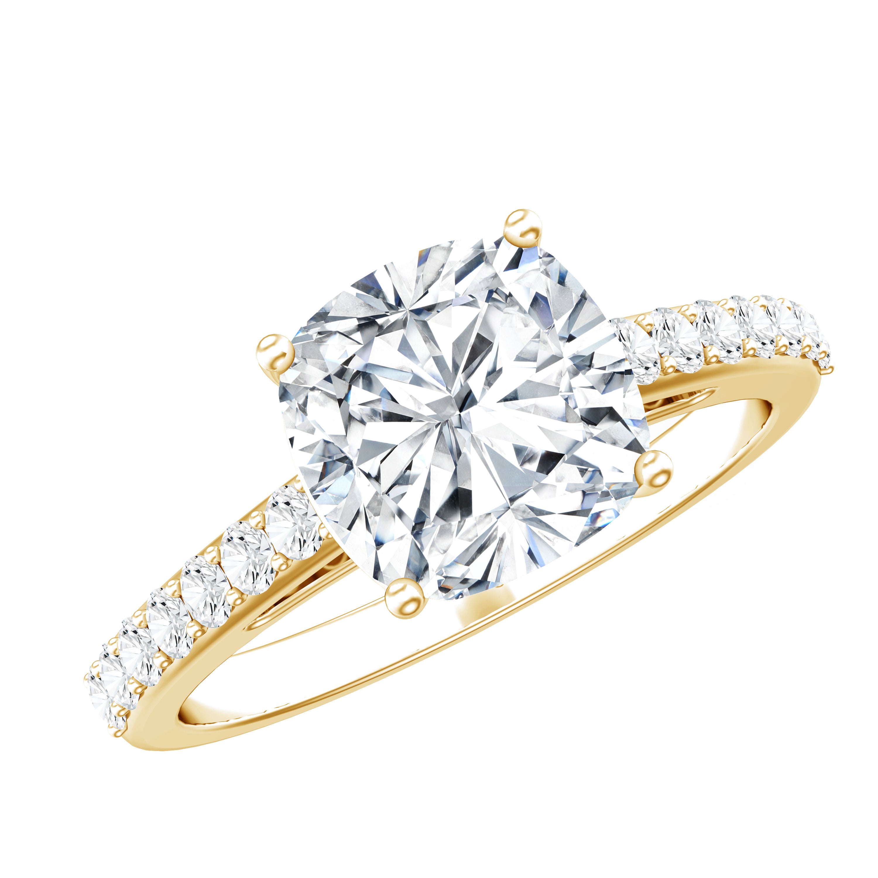 Certified 3 Carat Moissanite Cushion Cut Engagement Ring in Silver D-VS1 14K Yellow Gold Plated Silver - Rosec Jewels