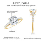 Certified 3 Carat Moissanite Cushion Cut Engagement Ring in Silver D-VS1 14K Yellow Gold Plated Silver - Rosec Jewels