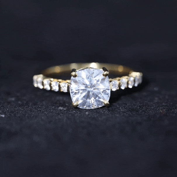 Cushion Cut Moissanite Solitaire Engagement Ring with Side Stones Moissanite - ( D-VS1 ) - Color and Clarity - Rosec Jewels