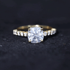 Solitaire Moissanite Cushion Cut Engagement Ring with Side Stones D-VS1 - Rosec Jewels